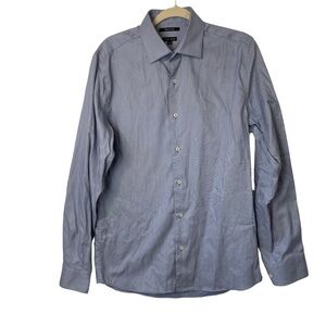 RW&CO Men’s 15-15.5” Fitted Blue Striped Casual Career Button Down Dress Shirt